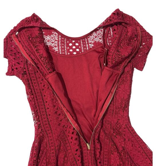 American Rag Sz S Deep Red Lace Overlay Layered Dress Fit & Flare Mini Maroon - Picture 7 of 12